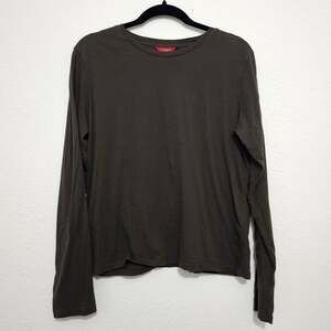 Sundance Dark Olive Top Shirt Long Sleeve Gold Embroidery Pima Cotton Women